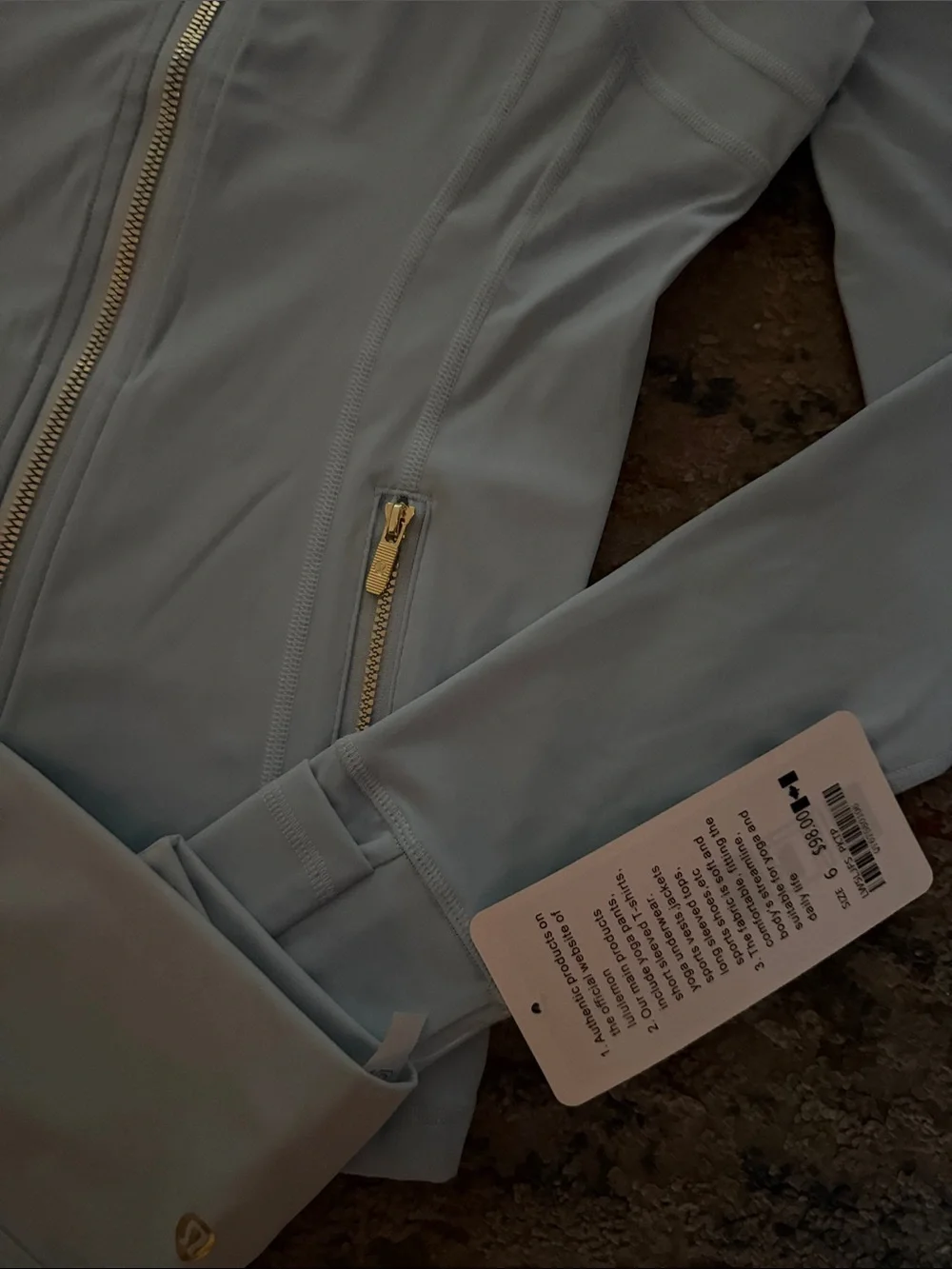 lululemon athletica Pale Blue Zip-Up Jacket with Gold Hardware